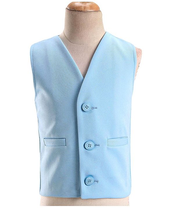 Babyhug Knitted Solid Colour Waistcoat Set With Full Sleeves Shirt- Sky Blue