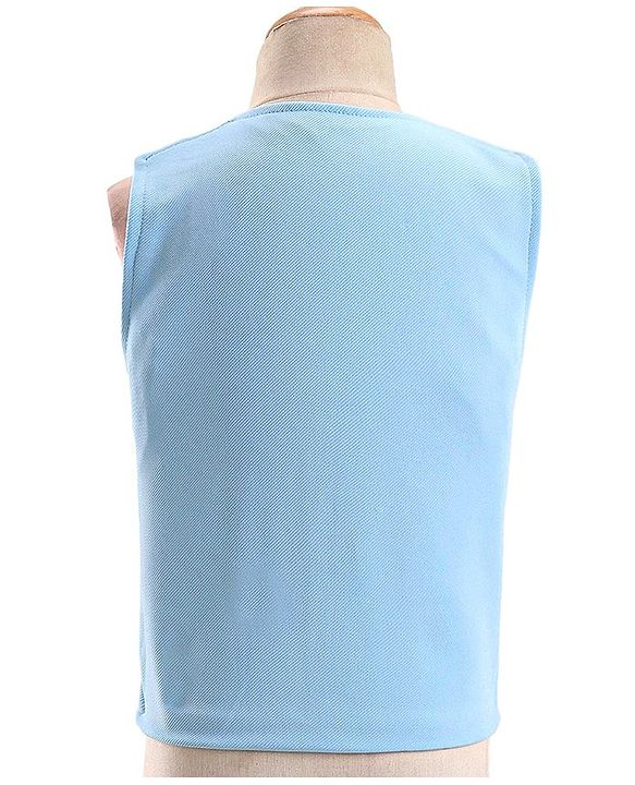 Babyhug Knitted Solid Colour Waistcoat Set With Full Sleeves Shirt- Sky Blue