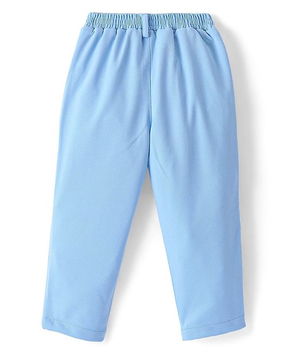 Babyhug Knitted Solid Colour Waistcoat Set With Full Sleeves Shirt- Sky Blue