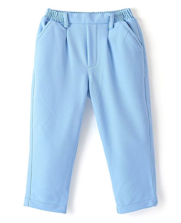 Babyhug Knitted Solid Colour Waistcoat Set With Full Sleeves Shirt- Sky Blue