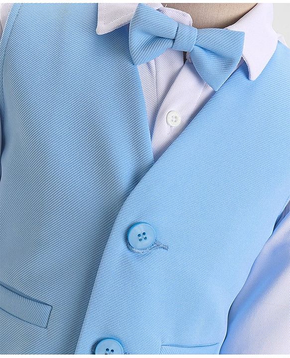 Babyhug Knitted Solid Colour Waistcoat Set With Full Sleeves Shirt- Sky Blue