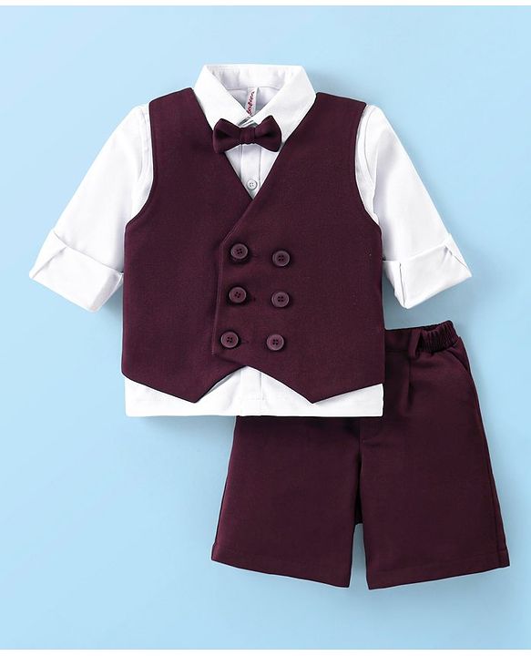 Babyhug Cotton Woven Full Sleeves   Party Suit  with Bow -  Maroon