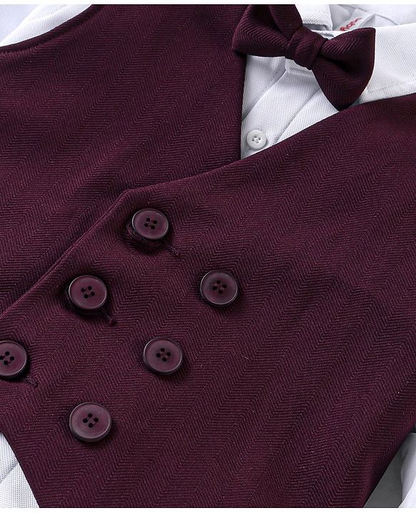 Babyhug Cotton Woven Full Sleeves   Party Suit  with Bow -  Maroon