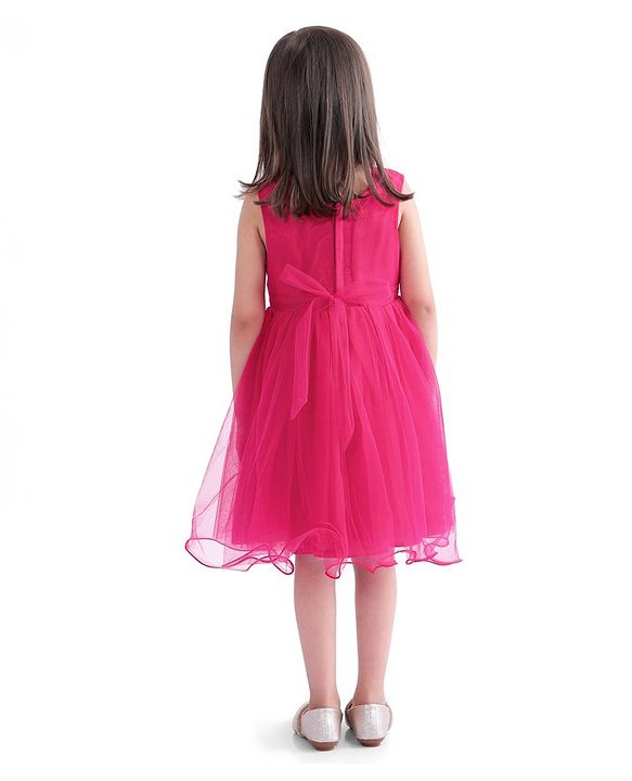 Babyhug Woven  Sleeveless Party Wear Fit and Flare Sequinned Dress with Bow Applique - Red