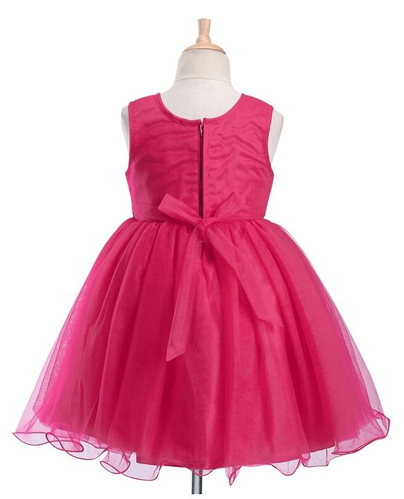 Babyhug Woven  Sleeveless Party Wear Fit and Flare Sequinned Dress with Bow Applique - Red
