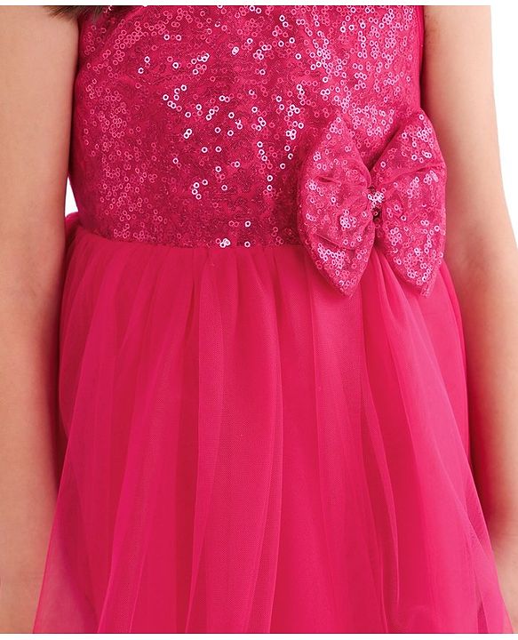 Babyhug Woven  Sleeveless Party Wear Fit and Flare Sequinned Dress with Bow Applique - Red