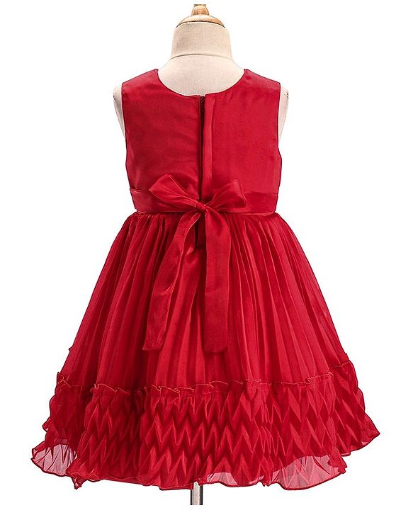 Babyhug Woven Sleeveless Fit and Flare Party Dress with Textured Fabric - Red
