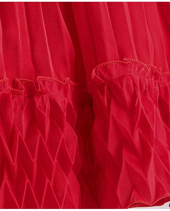 Babyhug Woven Sleeveless Fit and Flare Party Dress with Textured Fabric - Red