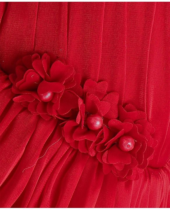 Babyhug Woven Sleeveless Fit and Flare Party Dress with Textured Fabric - Red