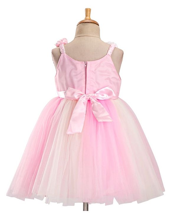Babyhug Sleeveless Party Frock with Floral Corsage - Pink