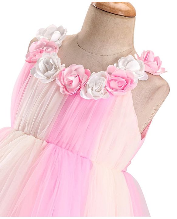 Babyhug Sleeveless Party Frock with Floral Corsage - Pink