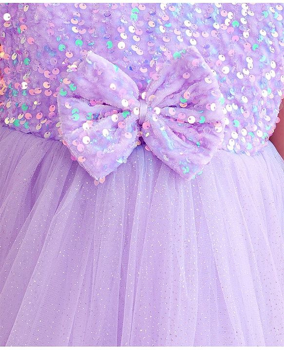 Babyhug Cap Sleeves Party Wear Gown With Lace Detail & Sequin Detailing - Lavender