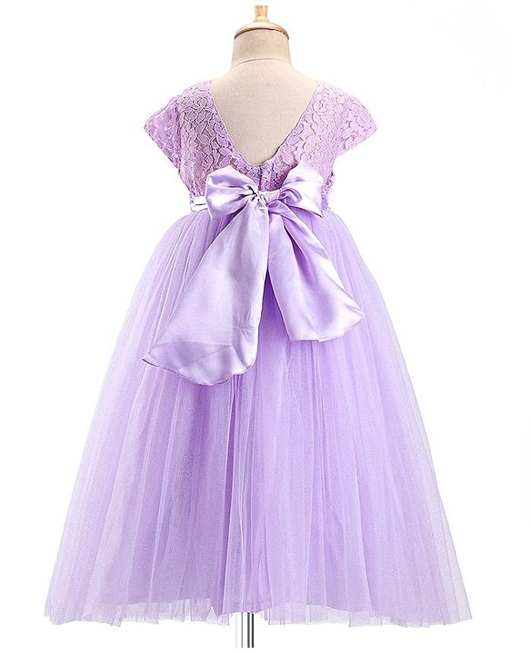 Babyhug Cap Sleeves Party Wear Gown With Lace Detail & Sequin Detailing - Lavender