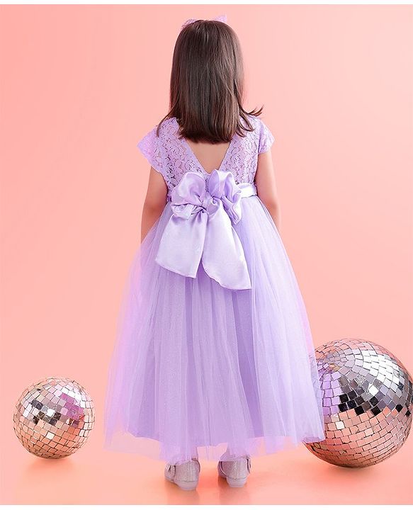 Babyhug Cap Sleeves Party Wear Gown With Lace Detail & Sequin Detailing - Lavender