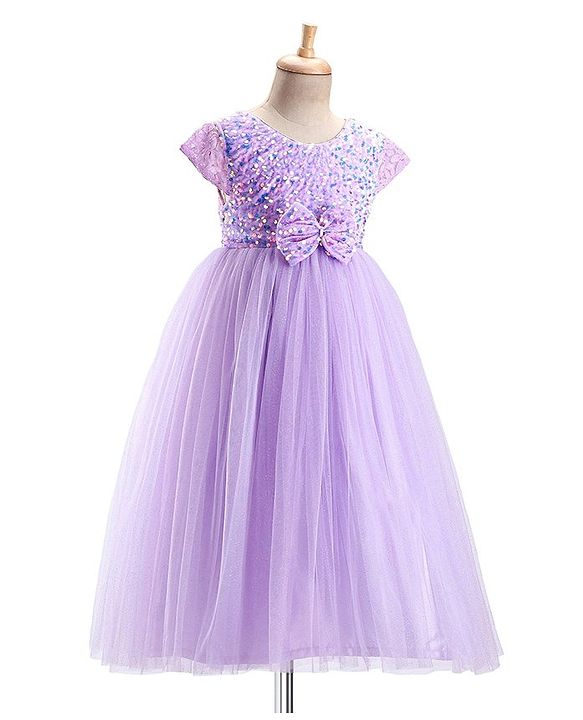 Babyhug Cap Sleeves Party Wear Gown With Lace Detail & Sequin Detailing - Lavender