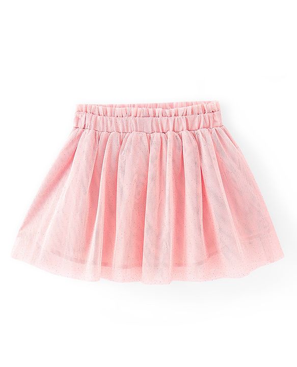 Babyhug Woven Three Fourth Sleeves Lace Detailing Top & Glittered Skirt - Peach