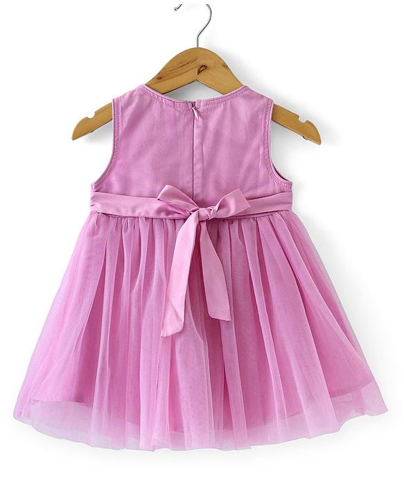 Babyhug Sleeveless Fit & Flared Party Frock with Sequin Detailing Floral Applique - Pink