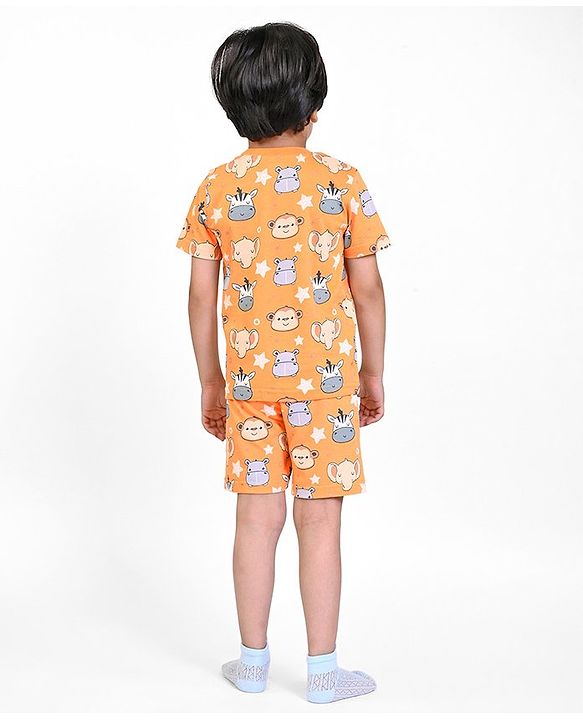 Babyhug Single Jersey Half Sleeves Night Suit Zebra Print - Orange