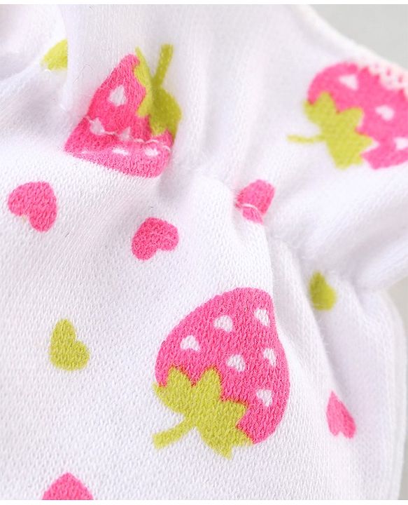 Babyhug 100% Cotton Mittens & Booties Set with Strawberry Print - White