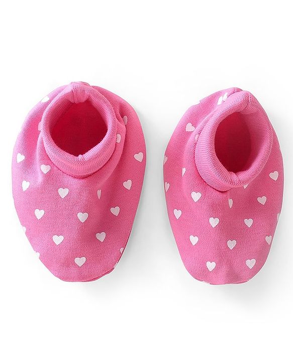 Babyhug 100% Cotton Mittens & Booties Heart Print - Pink