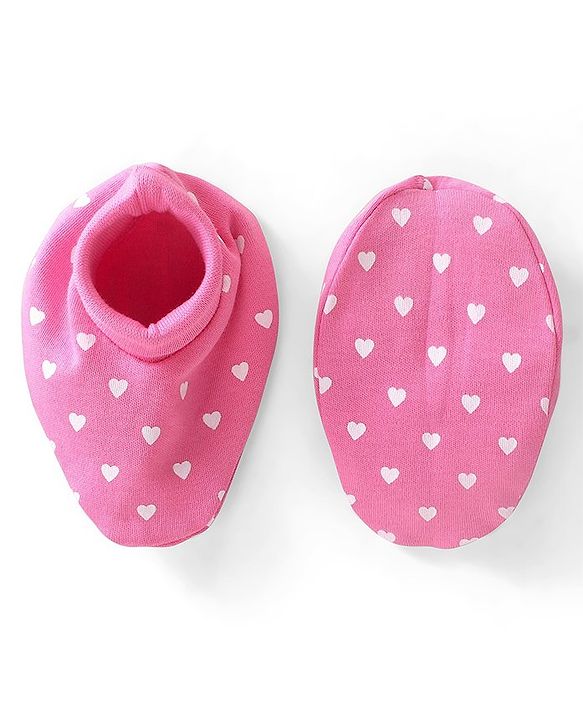 Babyhug 100% Cotton Mittens & Booties Heart Print - Pink