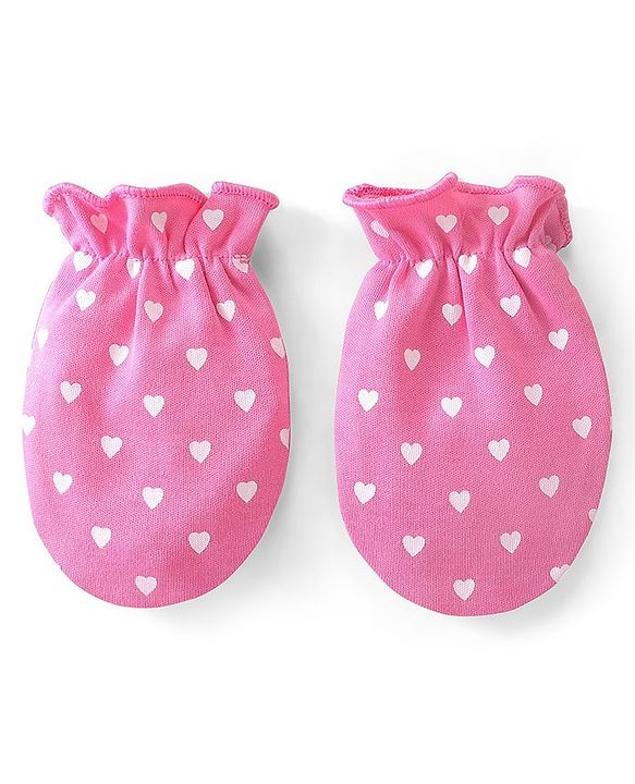 Babyhug 100% Cotton Mittens & Booties Heart Print - Pink