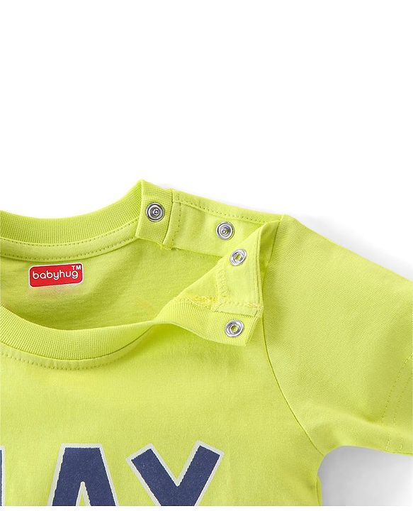 Babyhug Single Jersey Knit Half Sleeves Night Suit Text Print - Green & Navy Blue
