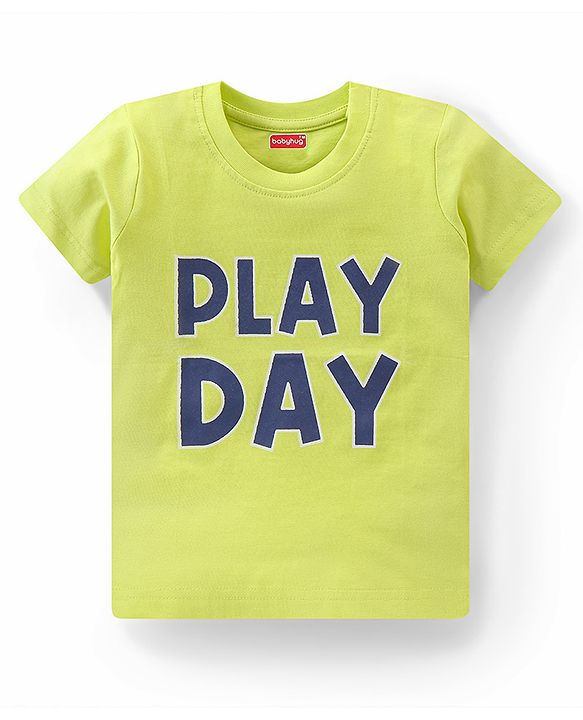 Babyhug Single Jersey Knit Half Sleeves Night Suit Text Print - Green & Navy Blue