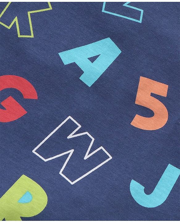 Babyhug Cotton Knit Half Sleeves Night Suit with Alphabet & Number Print - Navy Blue