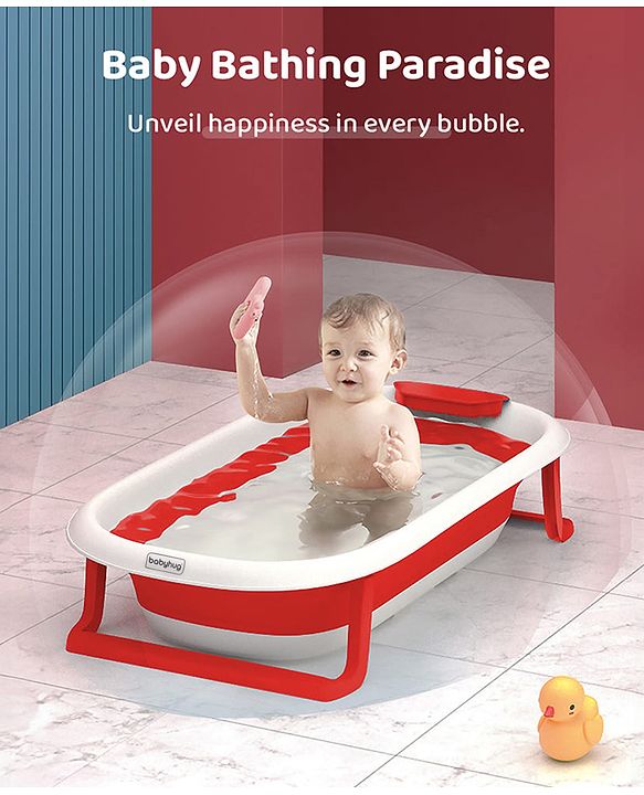 Babyhug Foldable Baby Bath Tub with Soap Space - Red