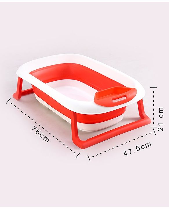 Babyhug Foldable Baby Bath Tub with Soap Space - Red