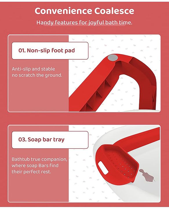 Babyhug Foldable Baby Bath Tub with Soap Space - Red