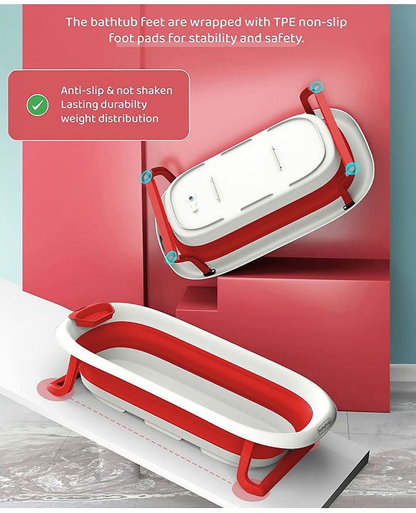Babyhug Foldable Baby Bath Tub with Soap Space - Red
