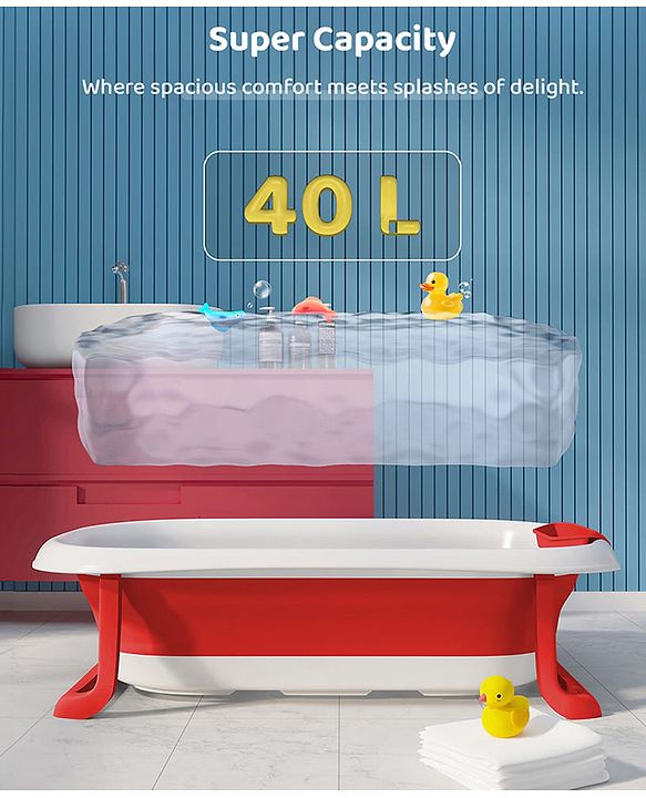 Babyhug Foldable Baby Bath Tub with Soap Space - Red