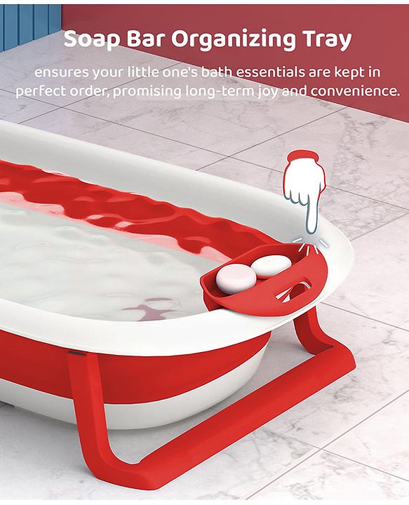 Babyhug Foldable Baby Bath Tub with Soap Space - Red
