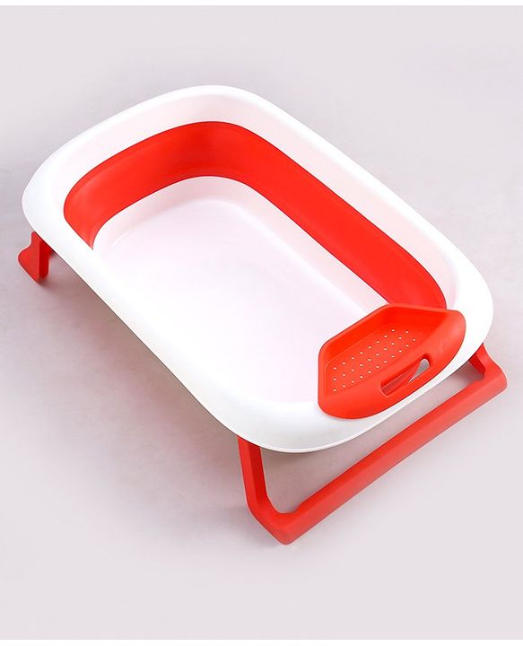 Babyhug Foldable Baby Bath Tub with Soap Space - Red