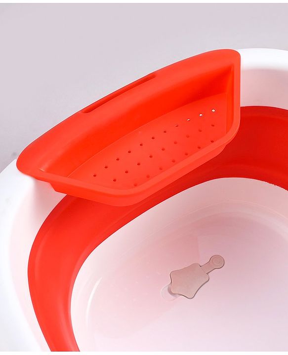 Babyhug Foldable Baby Bath Tub with Soap Space - Red