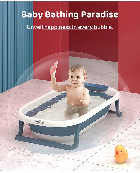Babyhug Foldable Baby Bath Tub with Soap Space - Blue