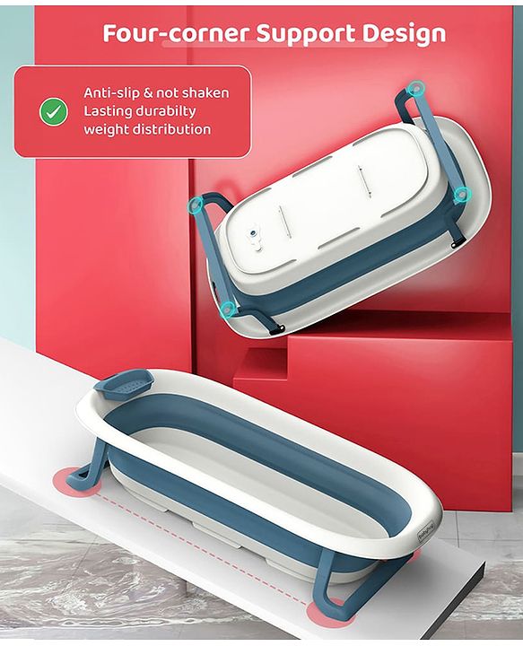 Babyhug Foldable Baby Bath Tub with Soap Space - Blue