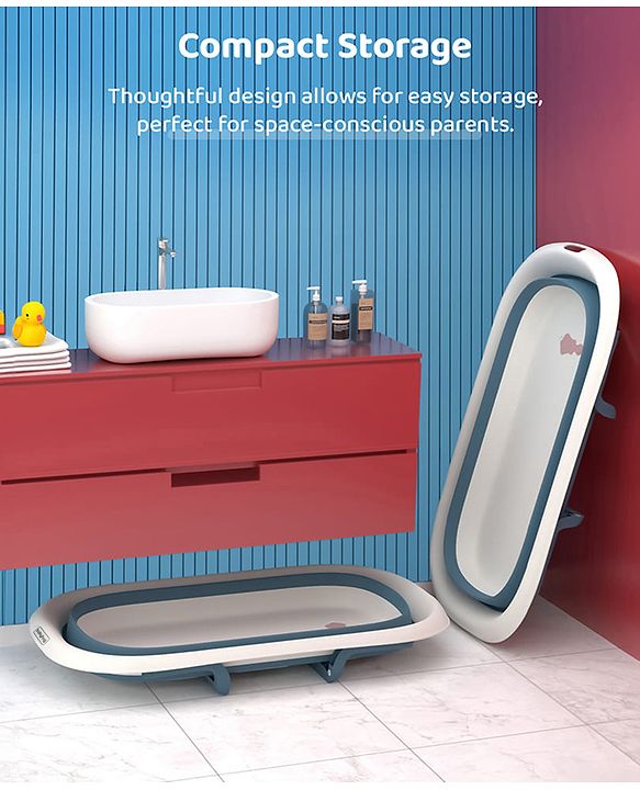 Babyhug Foldable Baby Bath Tub with Soap Space - Blue