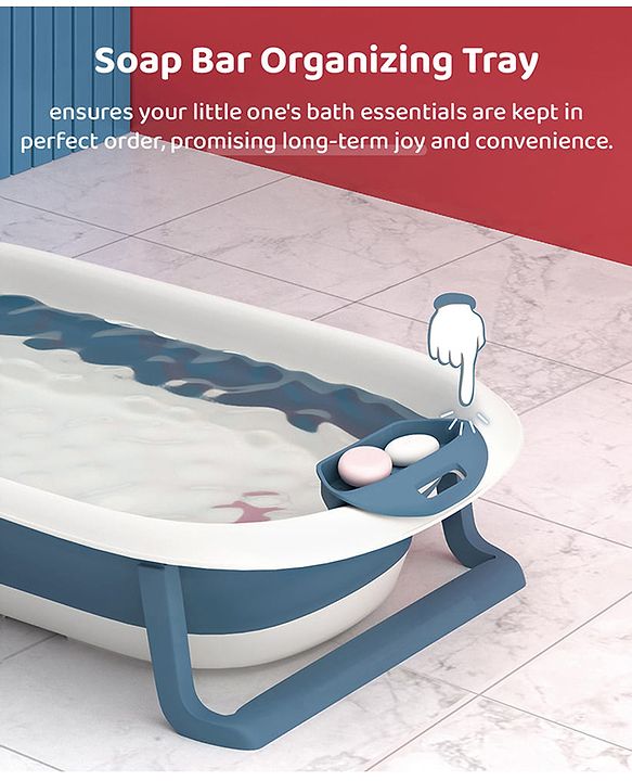 Babyhug Foldable Baby Bath Tub with Soap Space - Blue