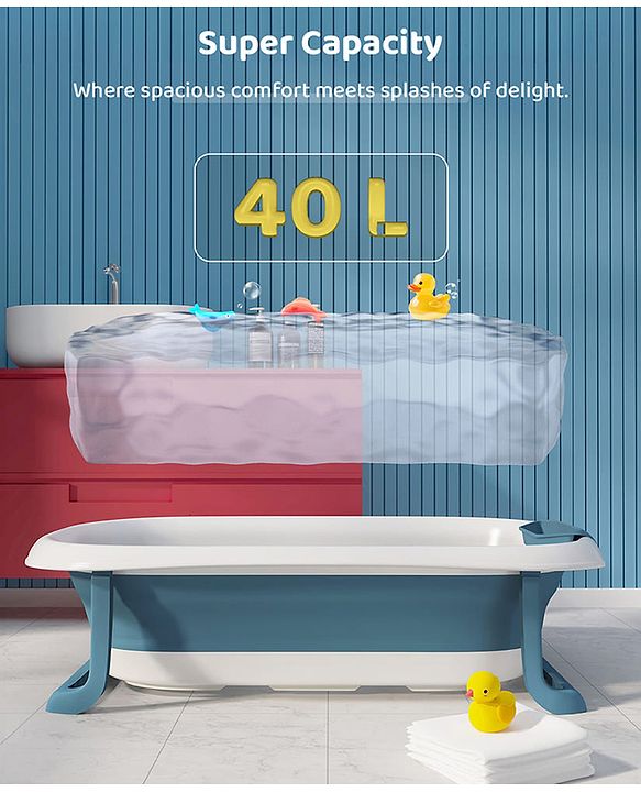 Babyhug Foldable Baby Bath Tub with Soap Space - Blue