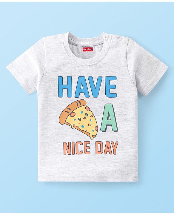 Babyhug Cotton Knit Half Sleeves Night Suit Pizza Print - White & Blue