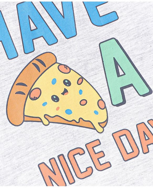 Babyhug Cotton Knit Half Sleeves Night Suit Pizza Print - White & Blue