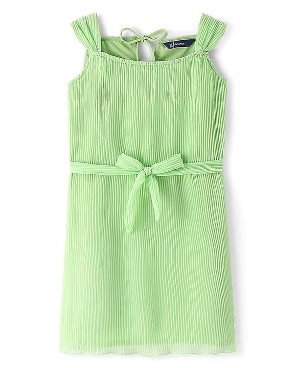 Pine Kids Sleeveless Solid Colour Lining Detailing Frock - Green