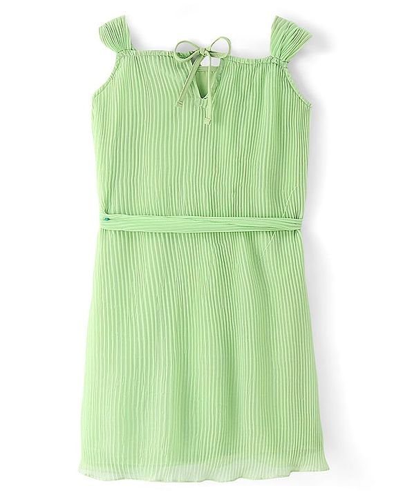 Pine Kids Sleeveless Solid Colour Lining Detailing Frock - Green