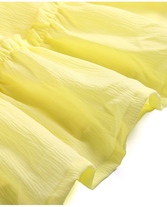 Pine Kids Woven Off Shoulder Half Sleeves Tiered Frock - Light Yellow