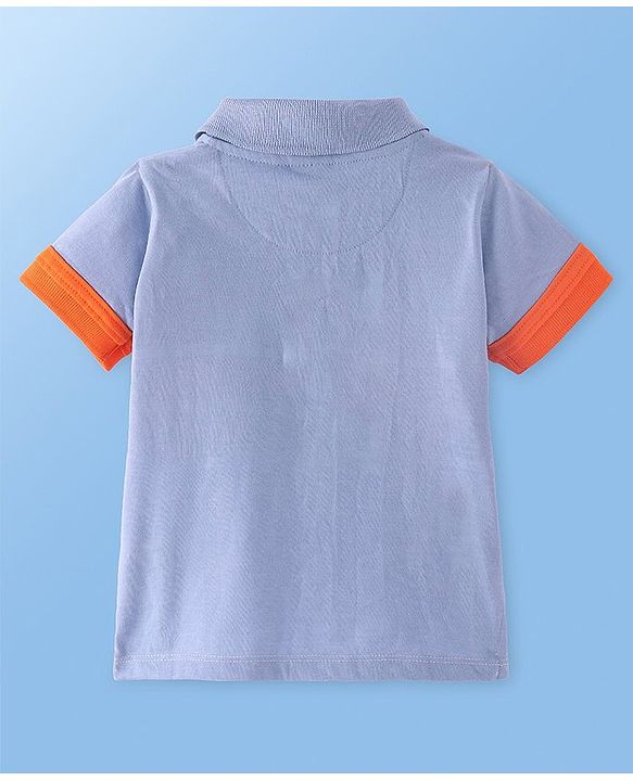 Babyhug Cotton Knit Half Sleeves Polo T-Shirt with Cut & Sew Design & Graphics Print and Embroidery Detailing - Multicolour