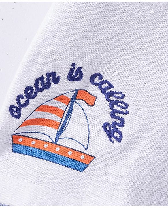 Babyhug Cotton Knit Half Sleeves Polo T-Shirt with Cut & Sew Design & Graphics Print and Embroidery Detailing - Multicolour