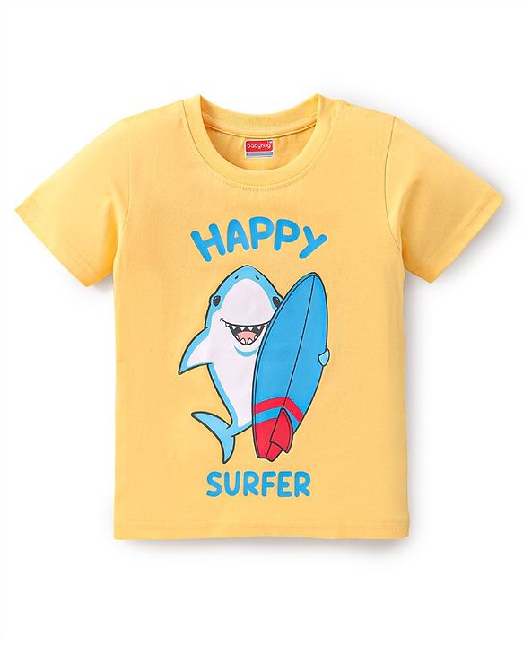 Babyhug Cotton Knit Half Sleeves Fish Printed Night Suit - Yellow & Blue